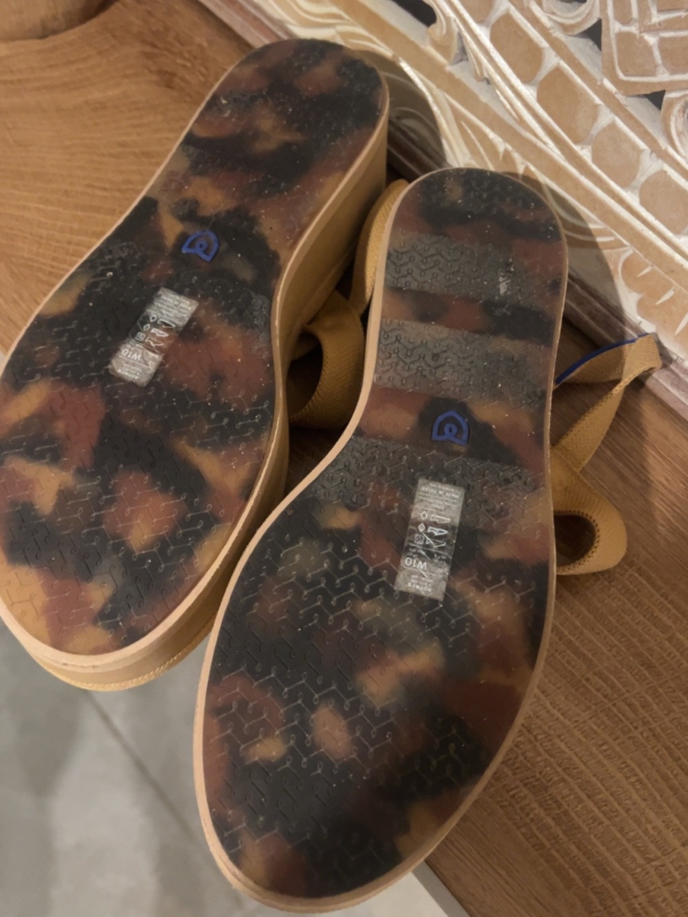 Rothy's Tan and Cream Woven Slingback Sandals with Blue Accent - Picture 6 of 6